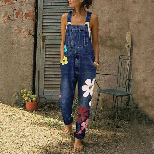 Jeans Latzhose Damen Blumen