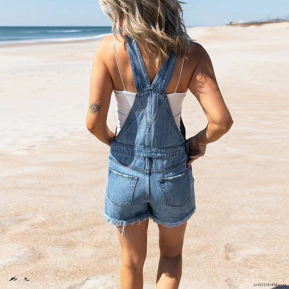 Blaue Latzhose Damen Kurz