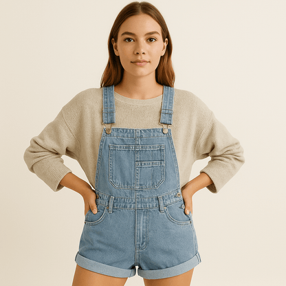 Denim Latzhose Damen Kurz