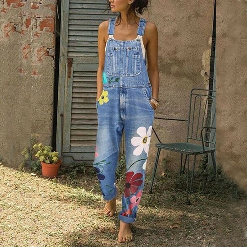 Jeans Latzhose Damen Blumen