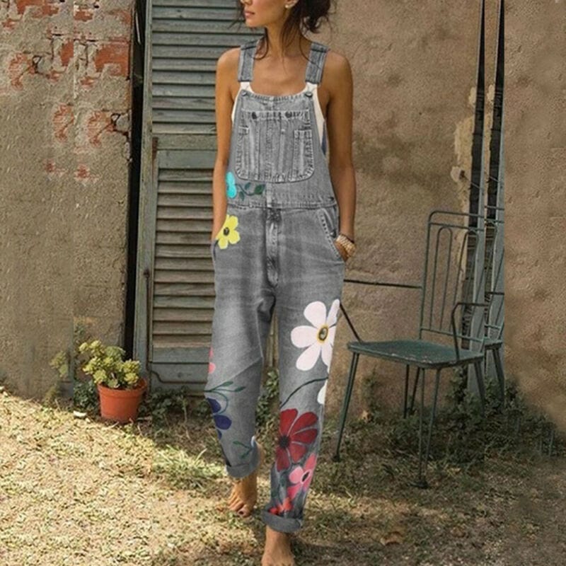 Jeans Latzhose Damen Blumen