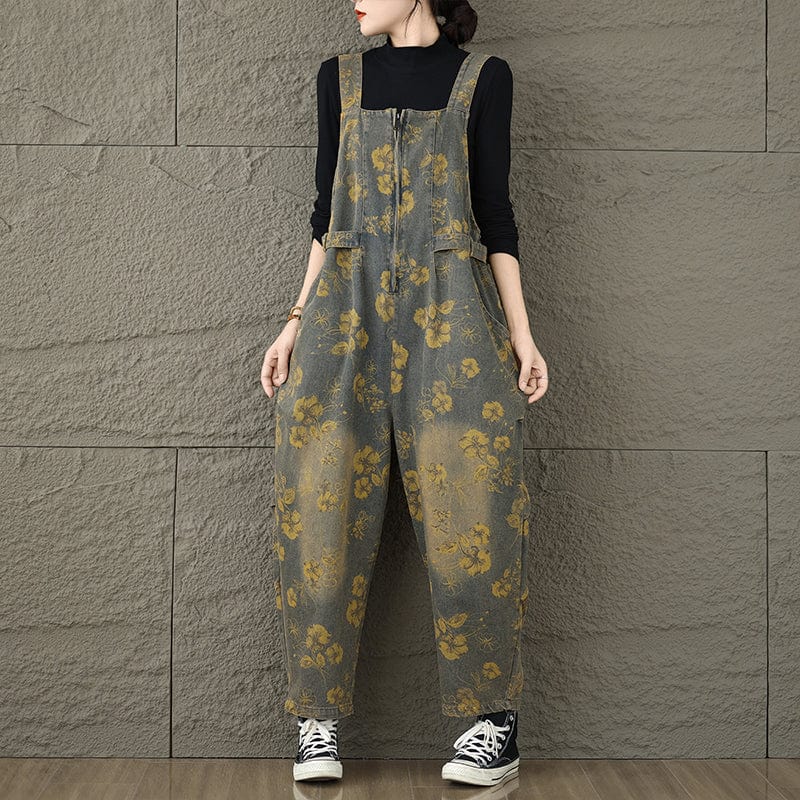 Jeans Latzhose Damen Mit Blumendruck